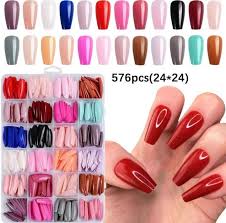 Nails 24 different colors, 576 pcs nails with box , beautiful nails for good , reusable, different shapes and colors